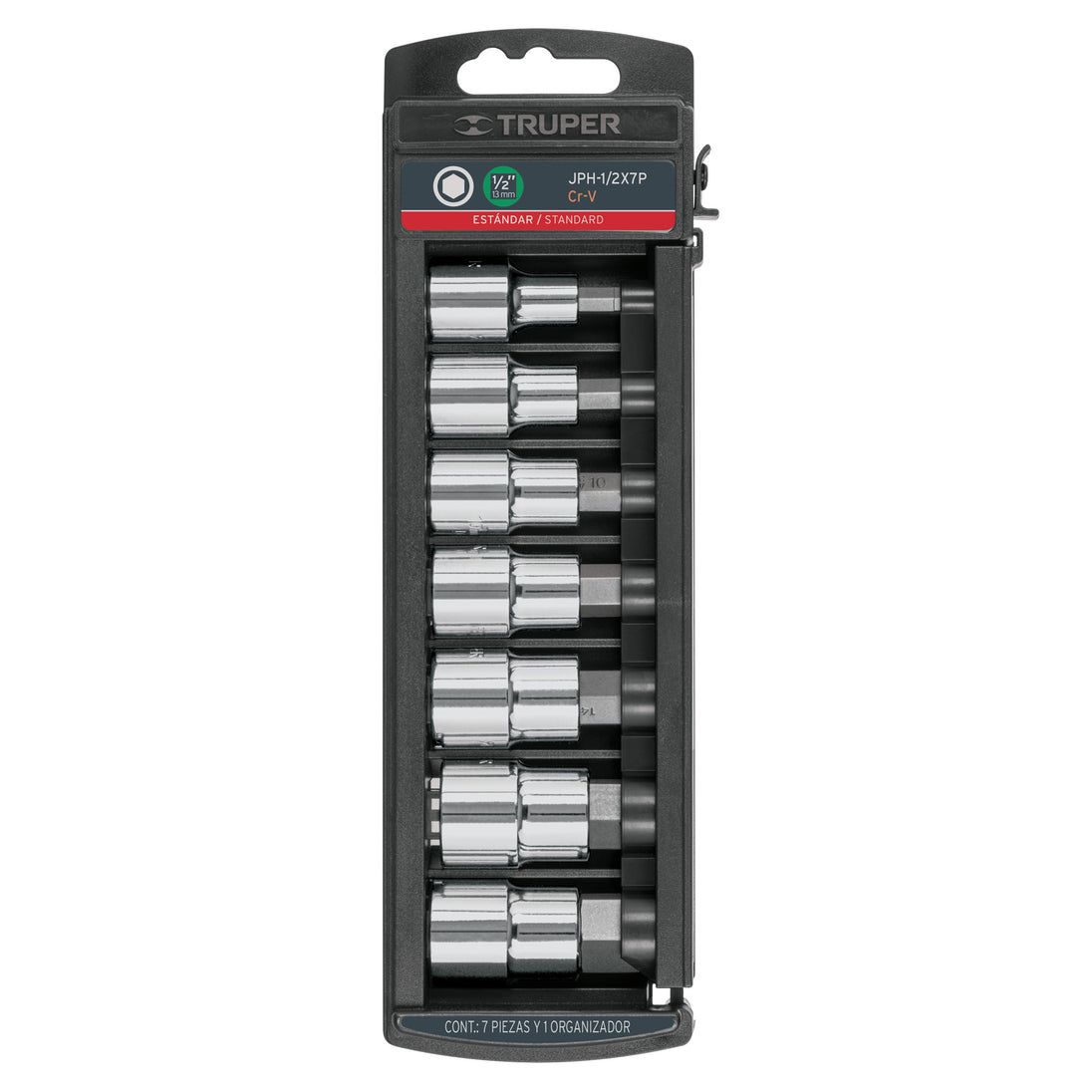 JPH-1/2X7P Juego de 7 dados cuadro 1/2" punta hexagonal std, Truper