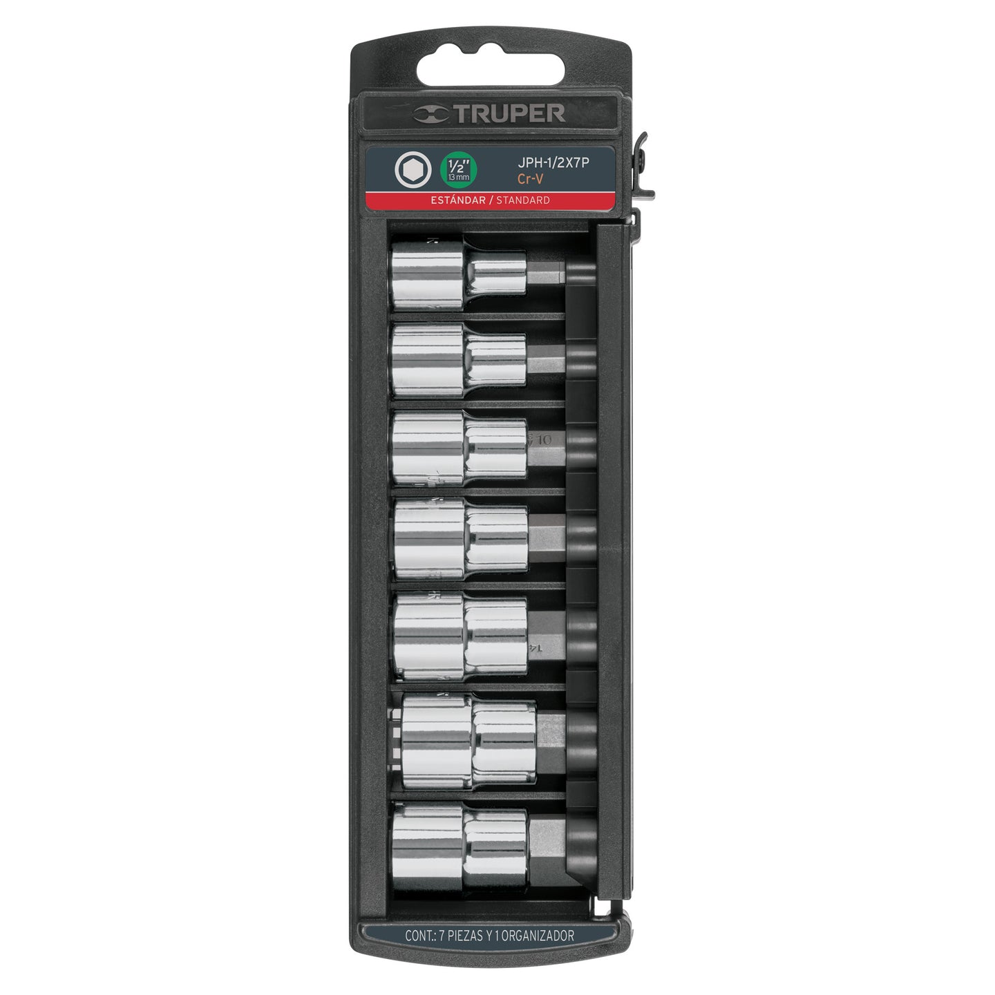 JPH-1/2X7P Juego de 7 dados cuadro 1/2" punta hexagonal std, Truper
