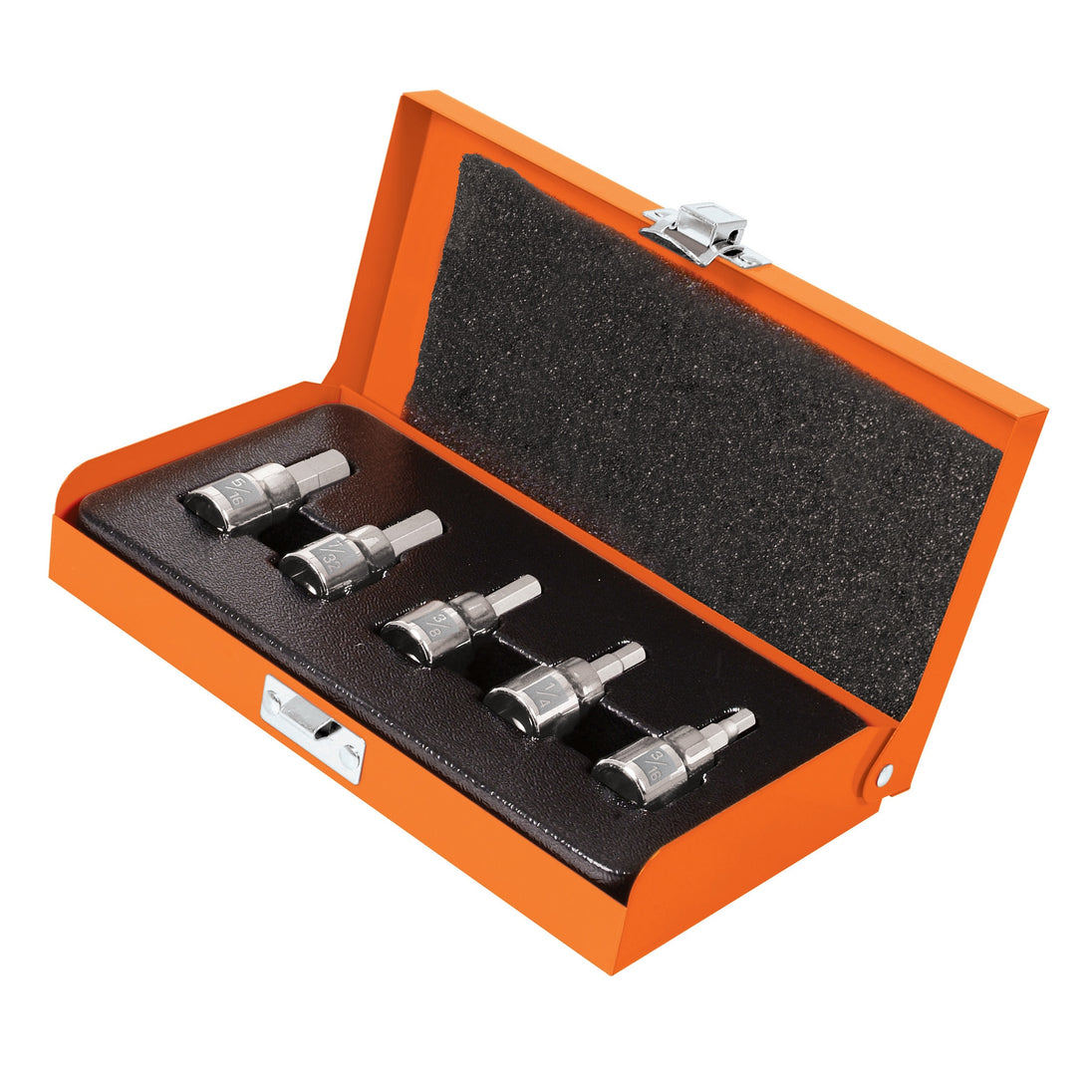 JPH-3/8X5P Juego de 5 dados cuadro 3/8" punta hex std, estuche metálico