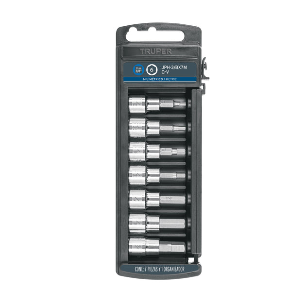 JPH-3/8X7M Juego de 7 dados cuadro 3/8" punta hexagonal mm, Truper