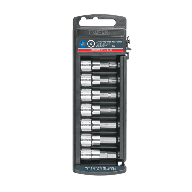 JPH-3/8X7P Juego de 7 dados punta hexagonal std, cuadro 3/8", Truper