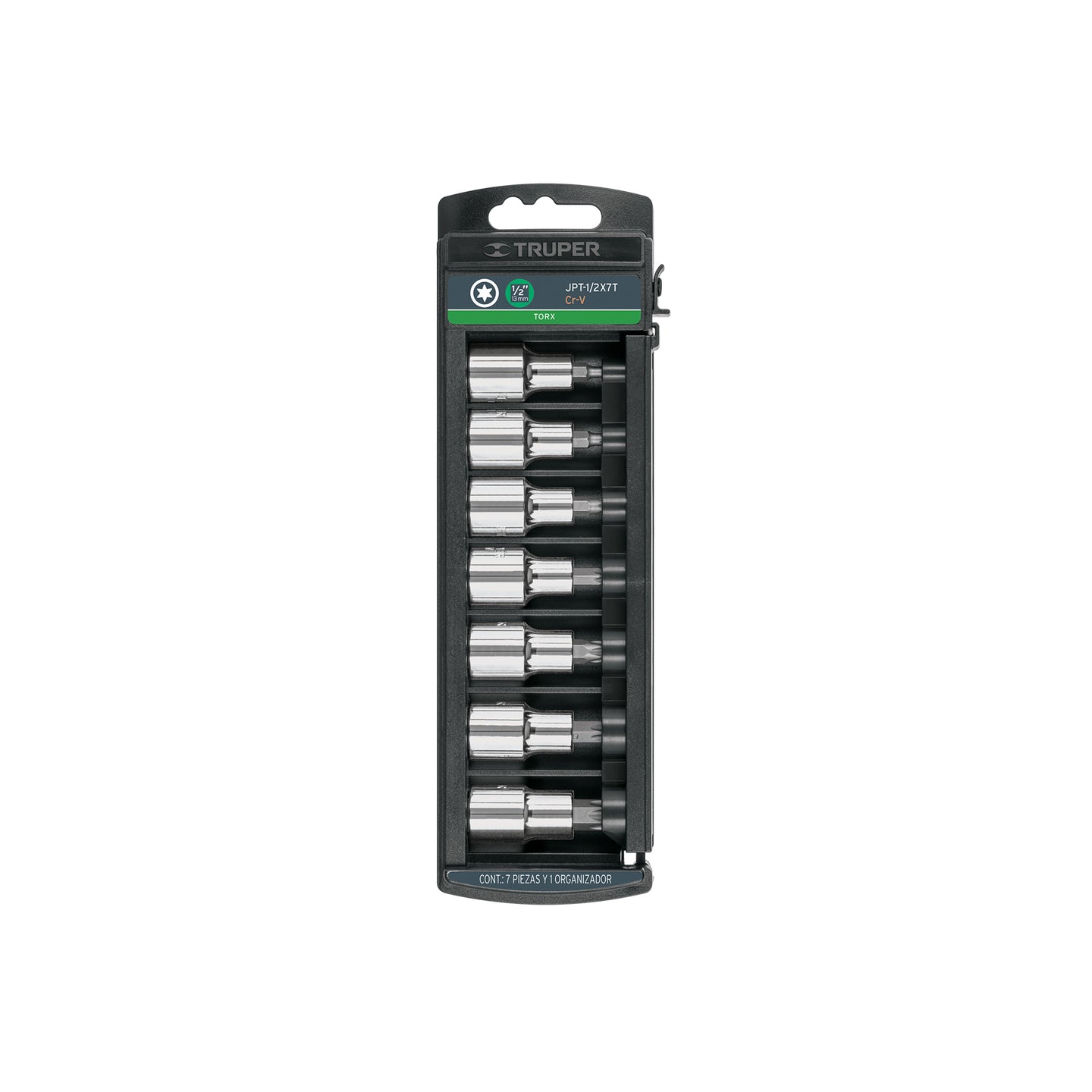 JPT-1/2X7T Juego de 7 dados cuadro 1/2" punta torx, Truper
