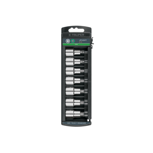 JPT-1/2X7T Juego de 7 dados cuadro 1/2" punta torx, Truper