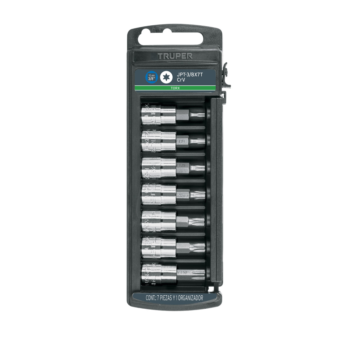 JPT-3/8X7T Juego de 7 dados cuadro 3/8" punta torx, Truper