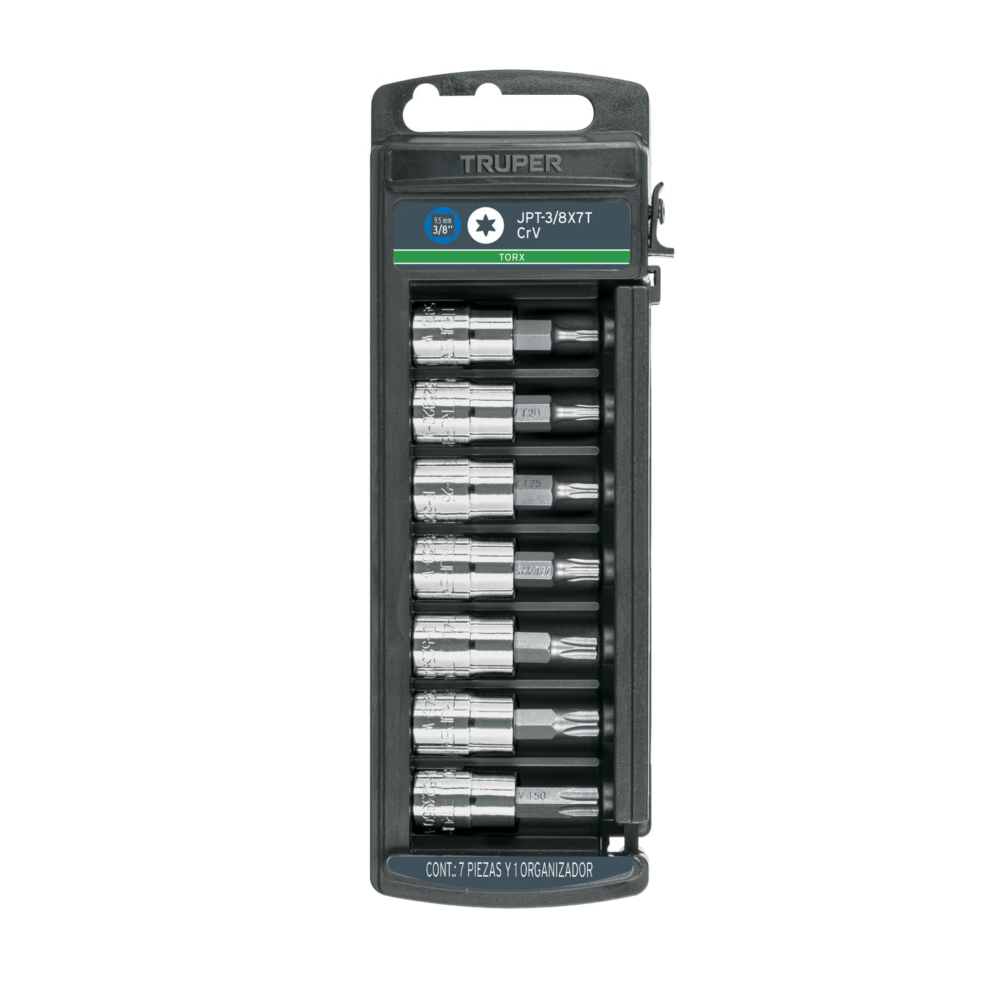 JPT-3/8X7T Juego de 7 dados cuadro 3/8" punta torx, Truper