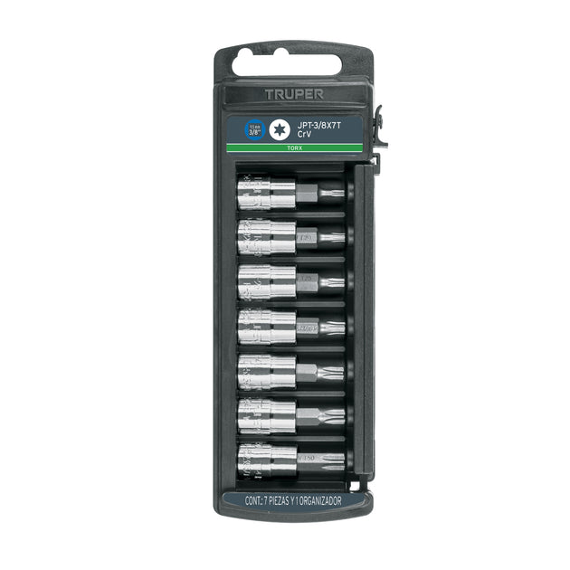 JPT-3/8X7T Juego de 7 dados cuadro 3/8" punta torx, Truper