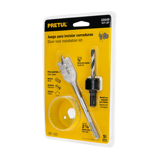 KIT-3P Juego de 3 piezas para instalar cerraduras, Pretul
