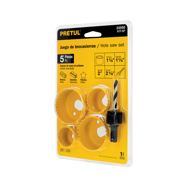 KIT-5P Juego de 4 brocasierras acero al carbono y 1 mandril, Pretul