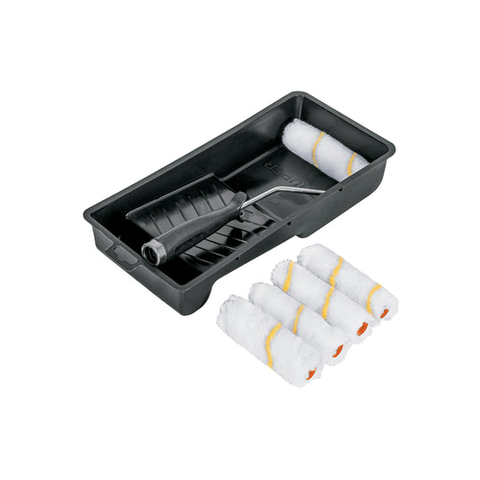 KIT-ROPI-420N Kit de rodillo para pintar, 4" (maneral, charola y 5 felpas)