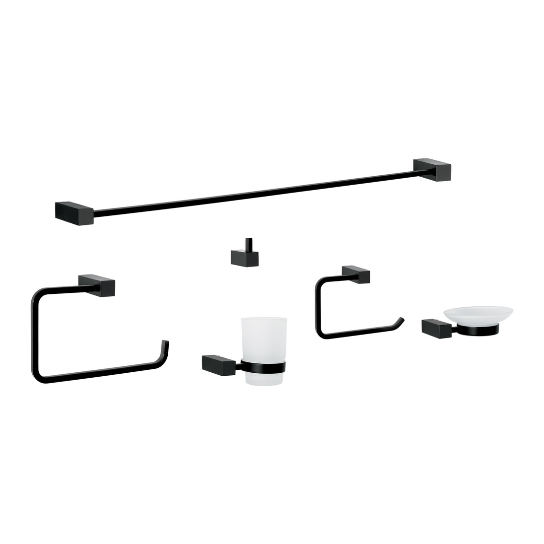 KUA-7000M Juego de 6 accesorios para baño, negro, FOSET KUBO