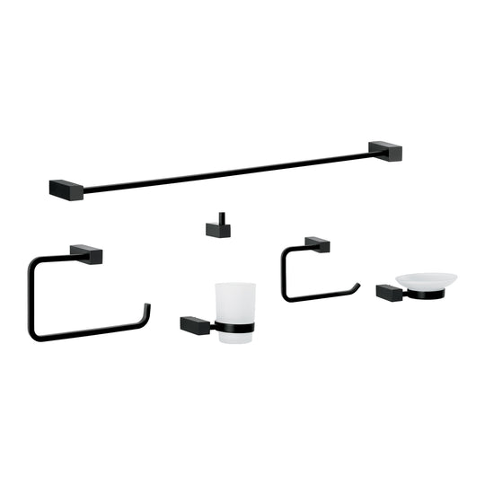 KUA-7000M Juego de 6 accesorios para baño, negro, FOSET KUBO