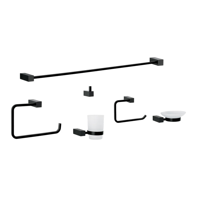 KUA-7000M Juego de 6 accesorios para baño, negro, FOSET KUBO
