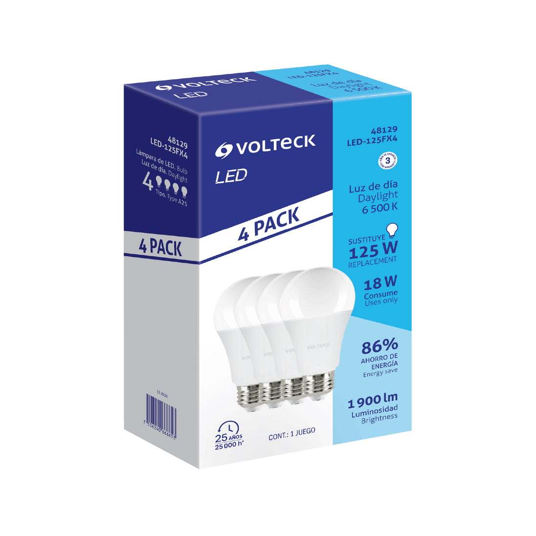 LED-125FX4 Pack 4 focos LED 18W (125W) A25, 6500K blanca fría, 1900 lm