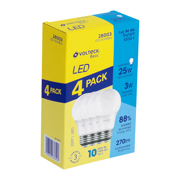LED-30GFBX4 Pack 4 focos LED 3W (25W) G45, 6500K fría, 270 lm, BASIC