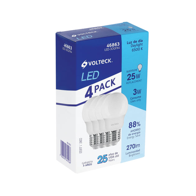LED-30GFX4 Pack 4 focos LED 3W (25W) G45, 6500K blanca fría, 270 lm