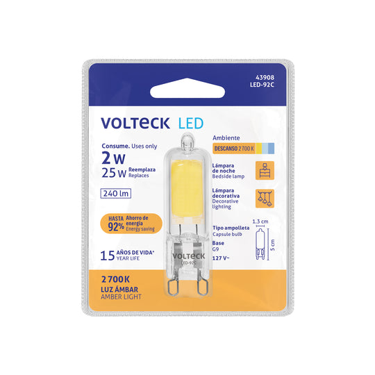 Ampolleta LED Volteck LED-92C G9 25W Eq. Vidrio Ahorro 92%