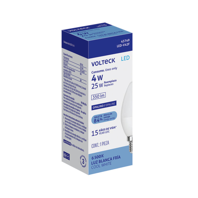 Volteck LED-V42F Bombilla LED Vela E12 6500K 350lm Ahorro 84%