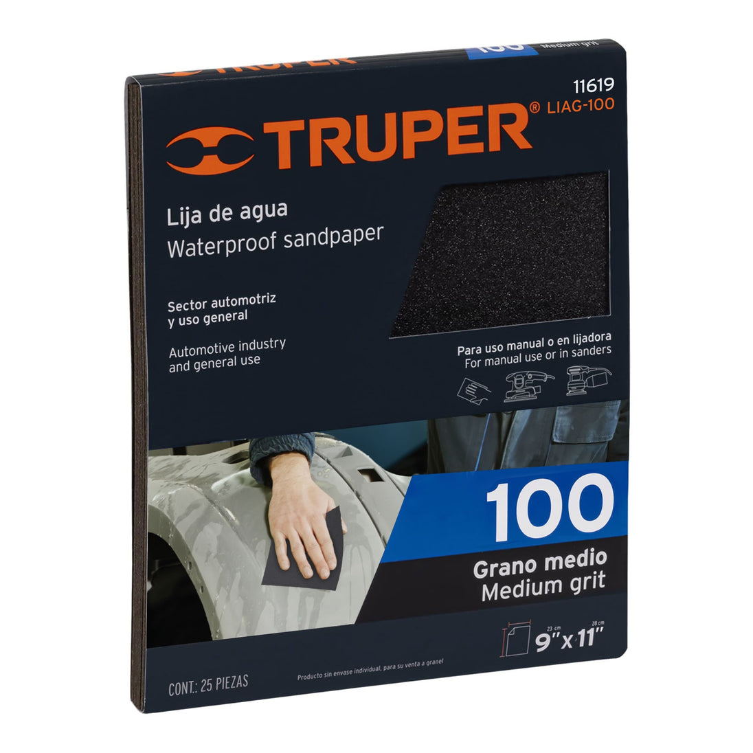 LIAG-100 Lija de agua grano 100 de carburo de silicio, Truper