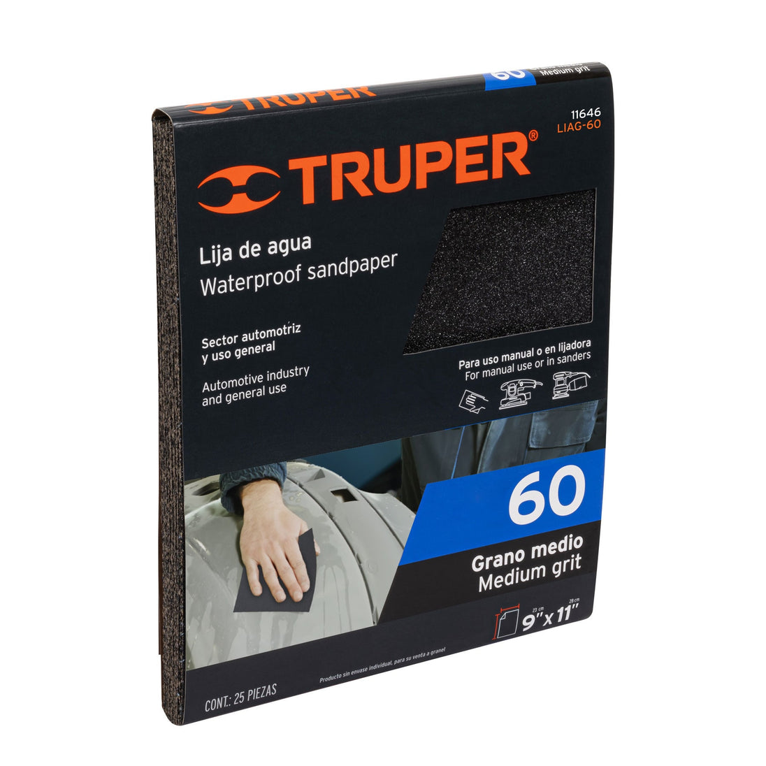 LIAG-60 Lija de agua grano 60 de carburo de silicio, Truper