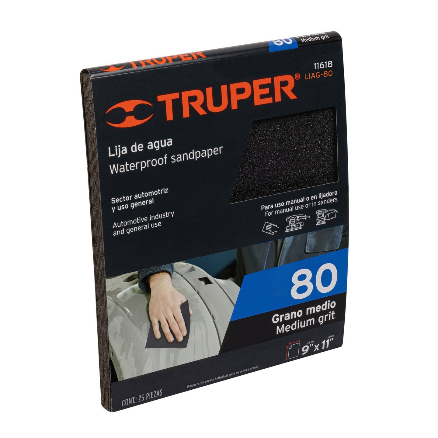 LIAG-80 Lija de agua grano 80 de carburo de silicio, Truper