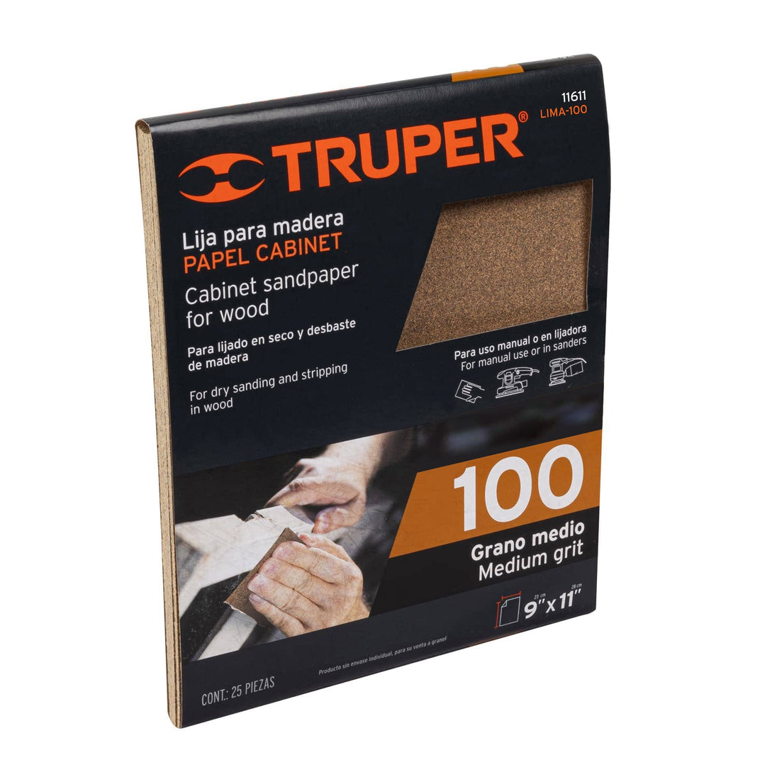 LIMA-100 Lija para madera papel cabinet, grano 100, Truper
