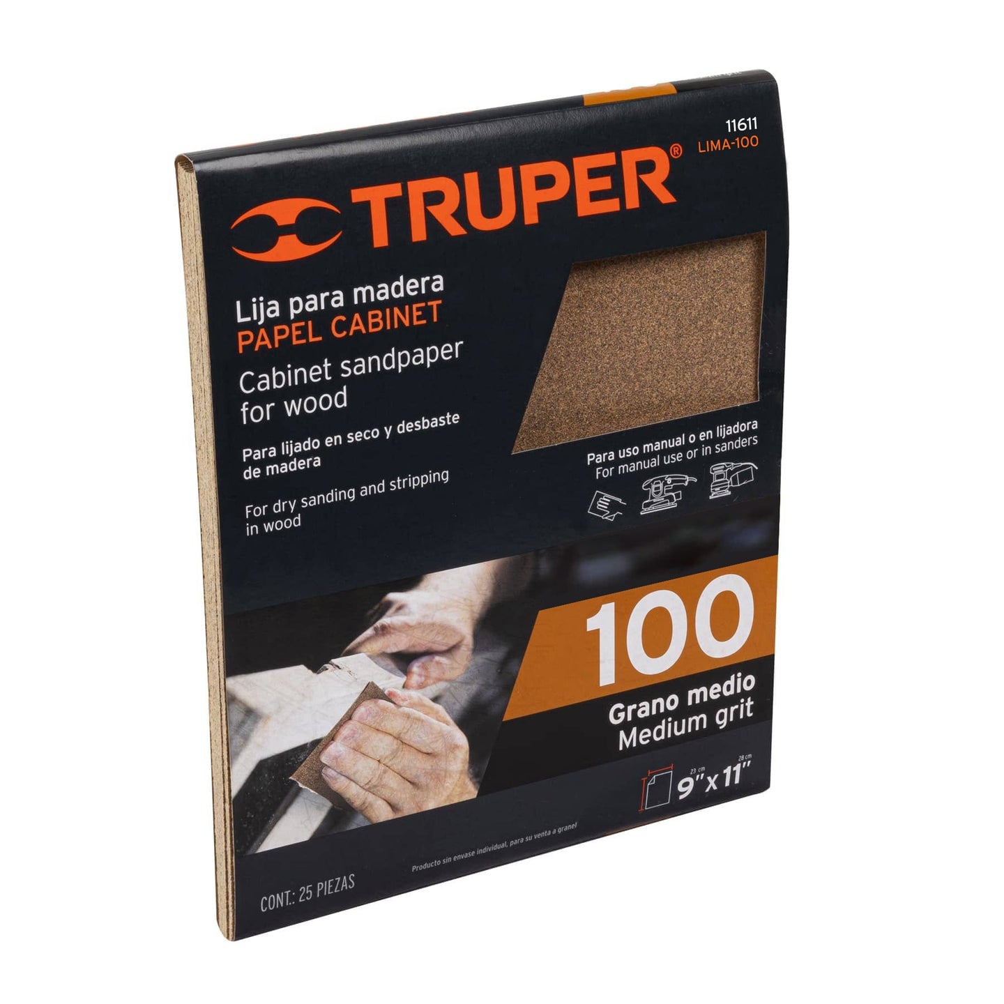 LIMA-100 Lija para madera papel cabinet, grano 100, Truper