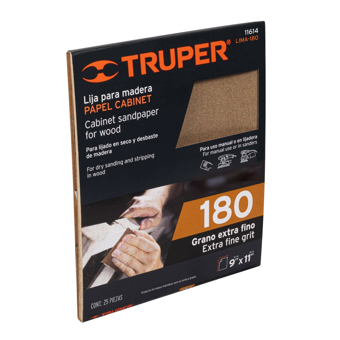 LIMA-180 Lija para madera papel cabinet, grano 180, Truper