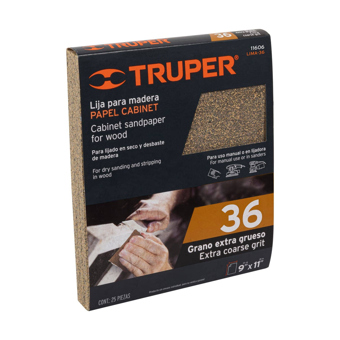 LIMA-36 Lija para madera papel cabinet, grano 36, Truper