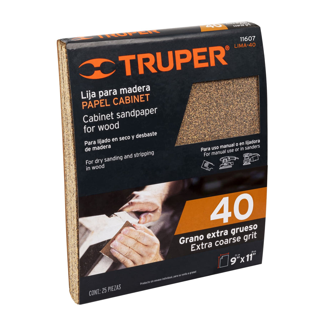 LIMA-40 Lija para madera papel cabinet, grano 40, Truper