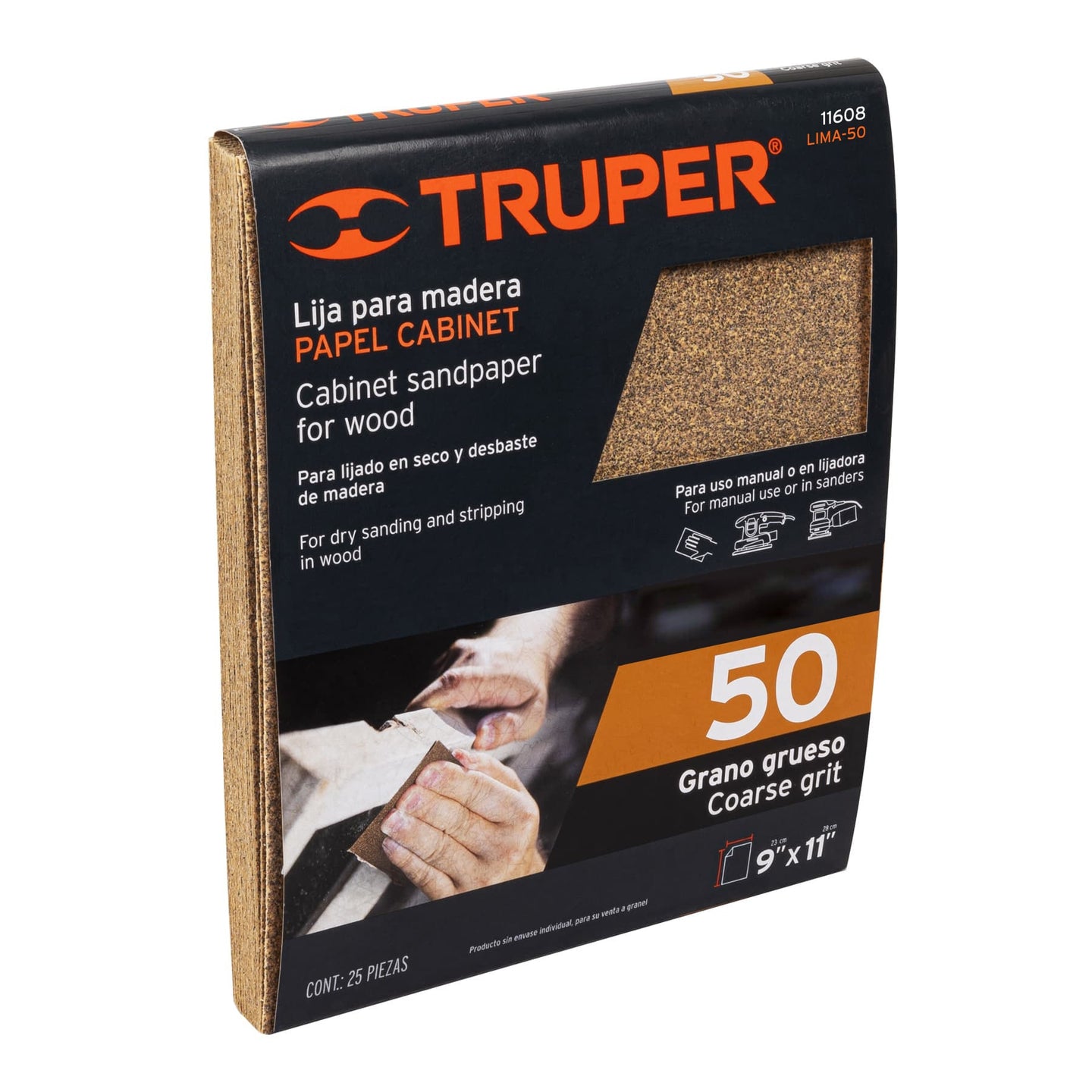 LIMA-50 Lija para madera papel cabinet, grano 50, Truper