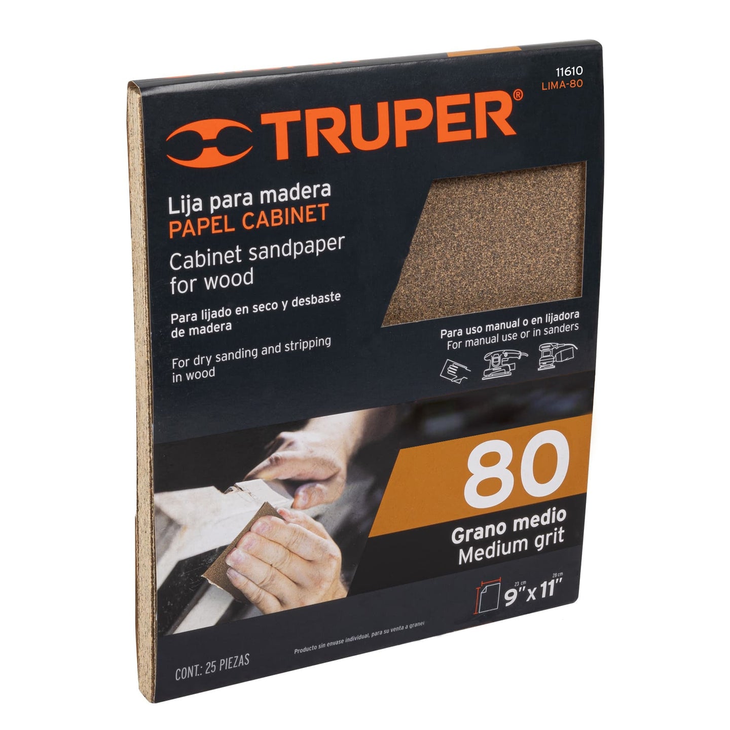 LIMA-80 Lija para madera papel cabinet, grano 80, Truper