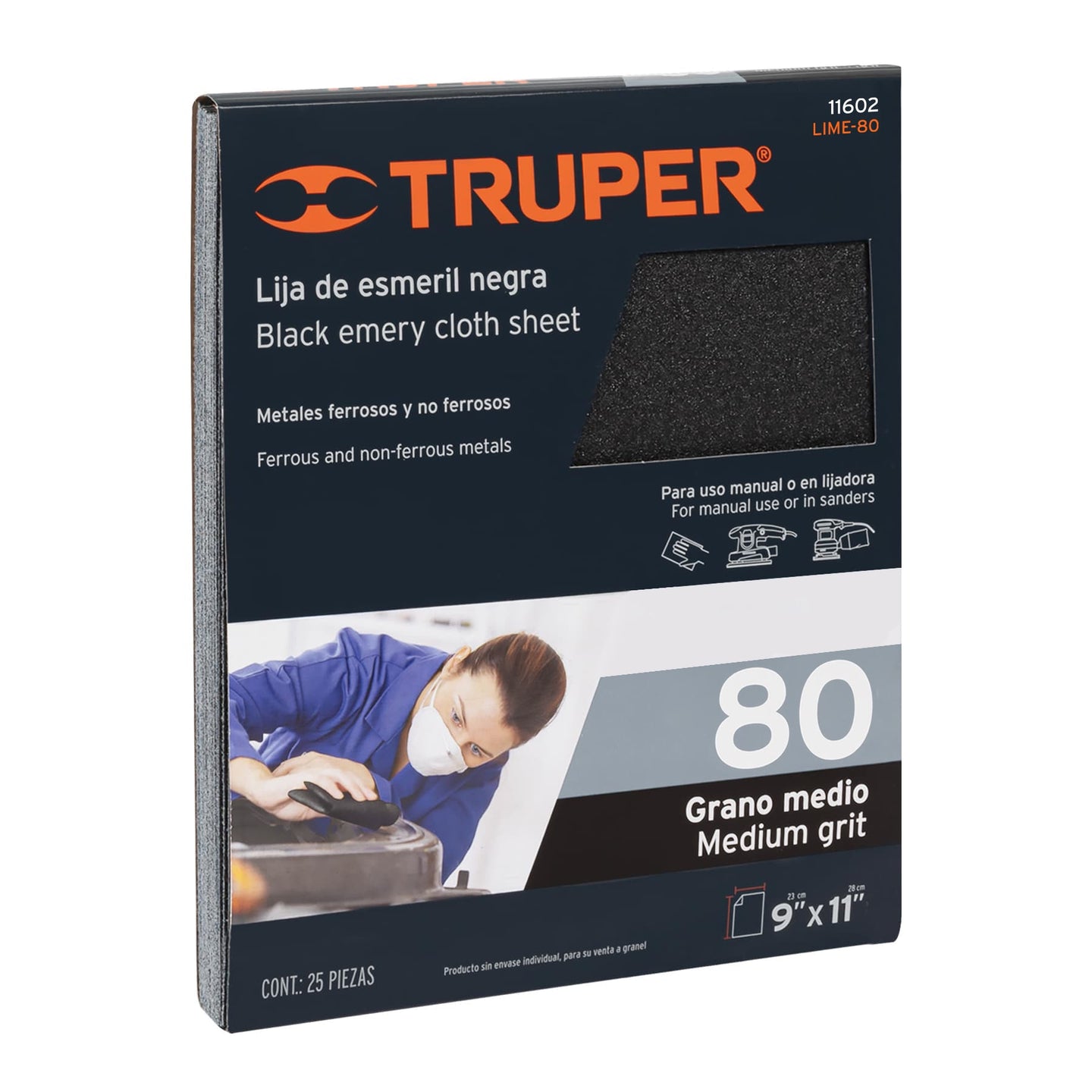 LIME-80 Lija de esmeril negra grano 80 de óxido de aluminio, Truper