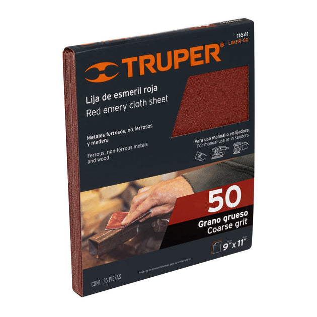 LIMER-50 Lija de esmeril roja grano 50 de óxido de aluminio, Truper