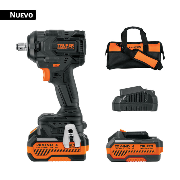 Llave Impacto Truper 20V 1/2" 650Nm Brushless 2 Bat 4Ah N20-LL6-2