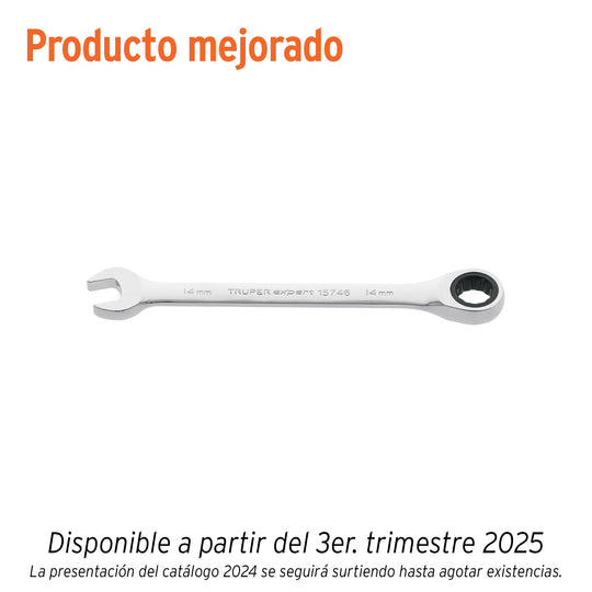 LL-2014MX Llave combinada con matraca 14 mm x 186 mm largo, Expert