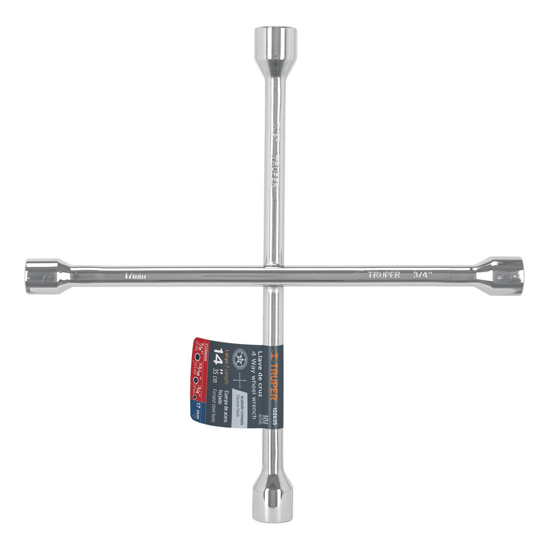 LLCR-14 Llave de cruz 14" pulida y cromada, TRUPER