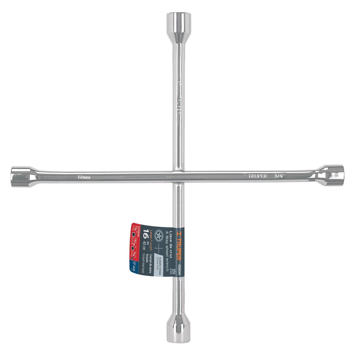LLCR-16 Llave de cruz 16" pulida y cromada, TRUPER