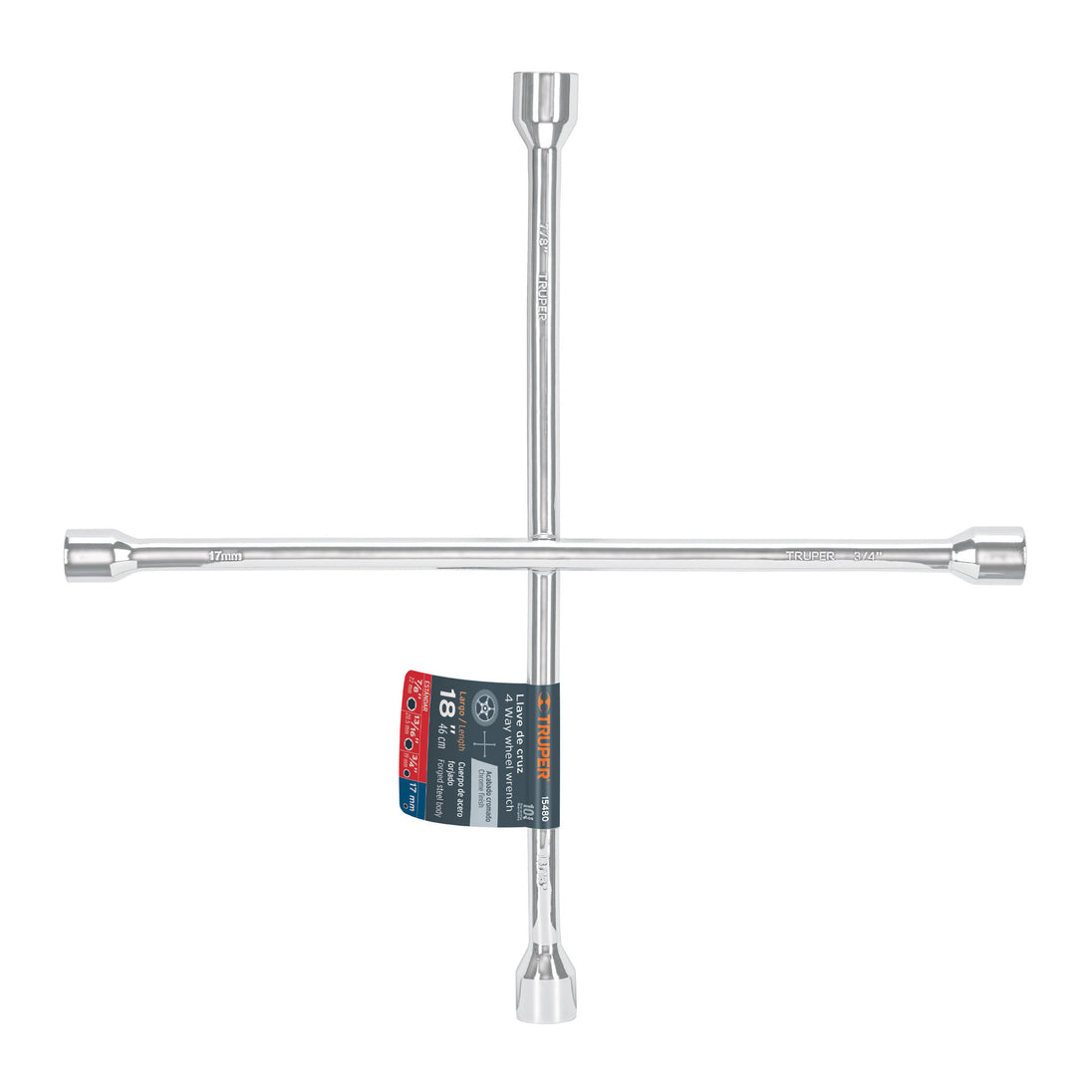 LLCR-18 Llave de cruz 18" pulida y cromada, TRUPER