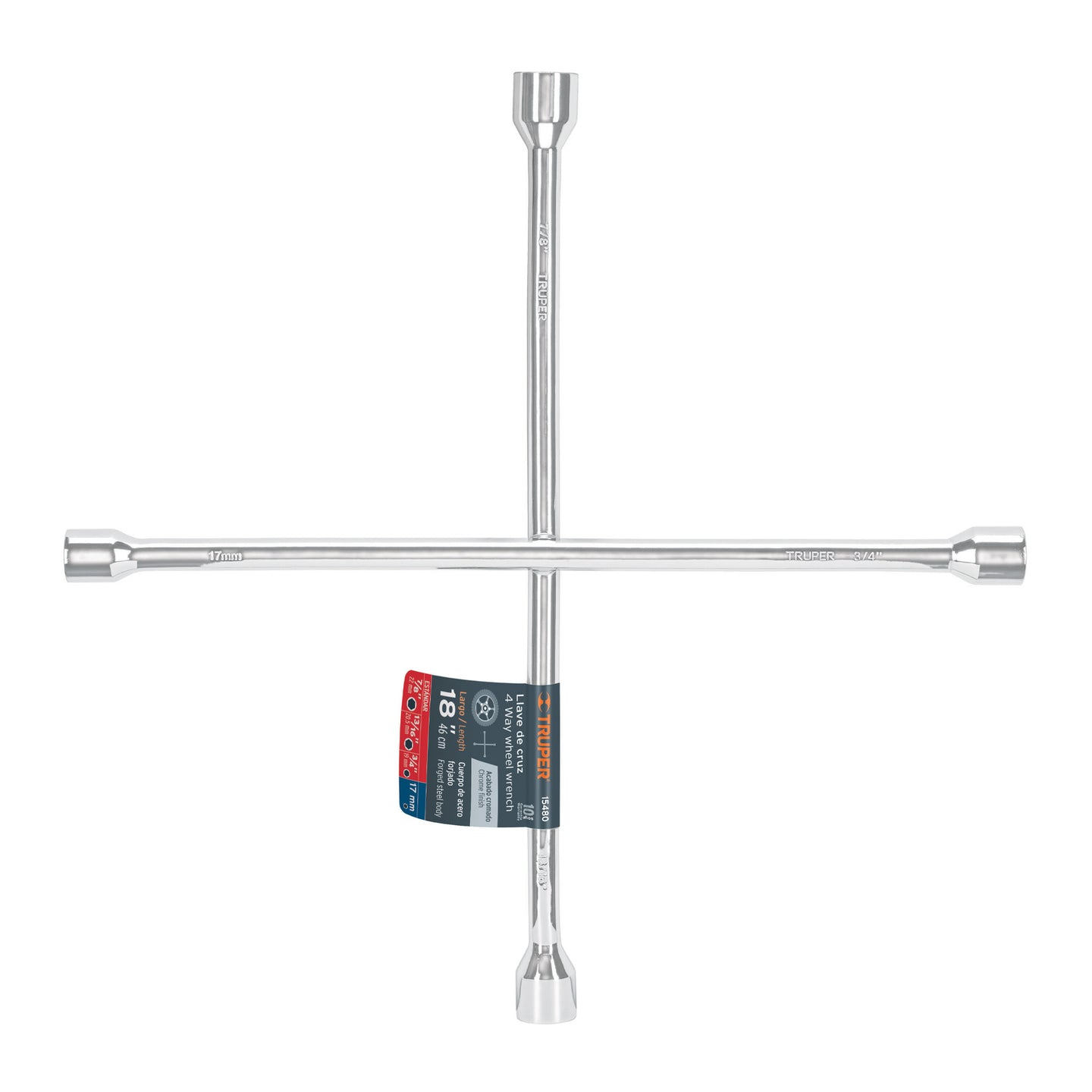 LLCR-18 Llave de cruz 18" pulida y cromada, TRUPER