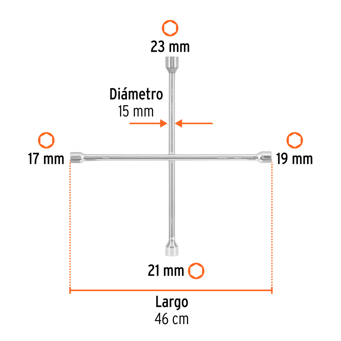 Llave de Cruz Truper LLCR-184M 17-19-21-23 mm | Acero Forjado Cromado