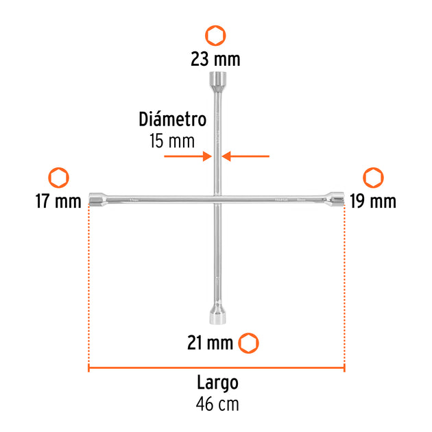 Llave de Cruz Truper LLCR-184M 17-19-21-23 mm | Acero Forjado Cromado
