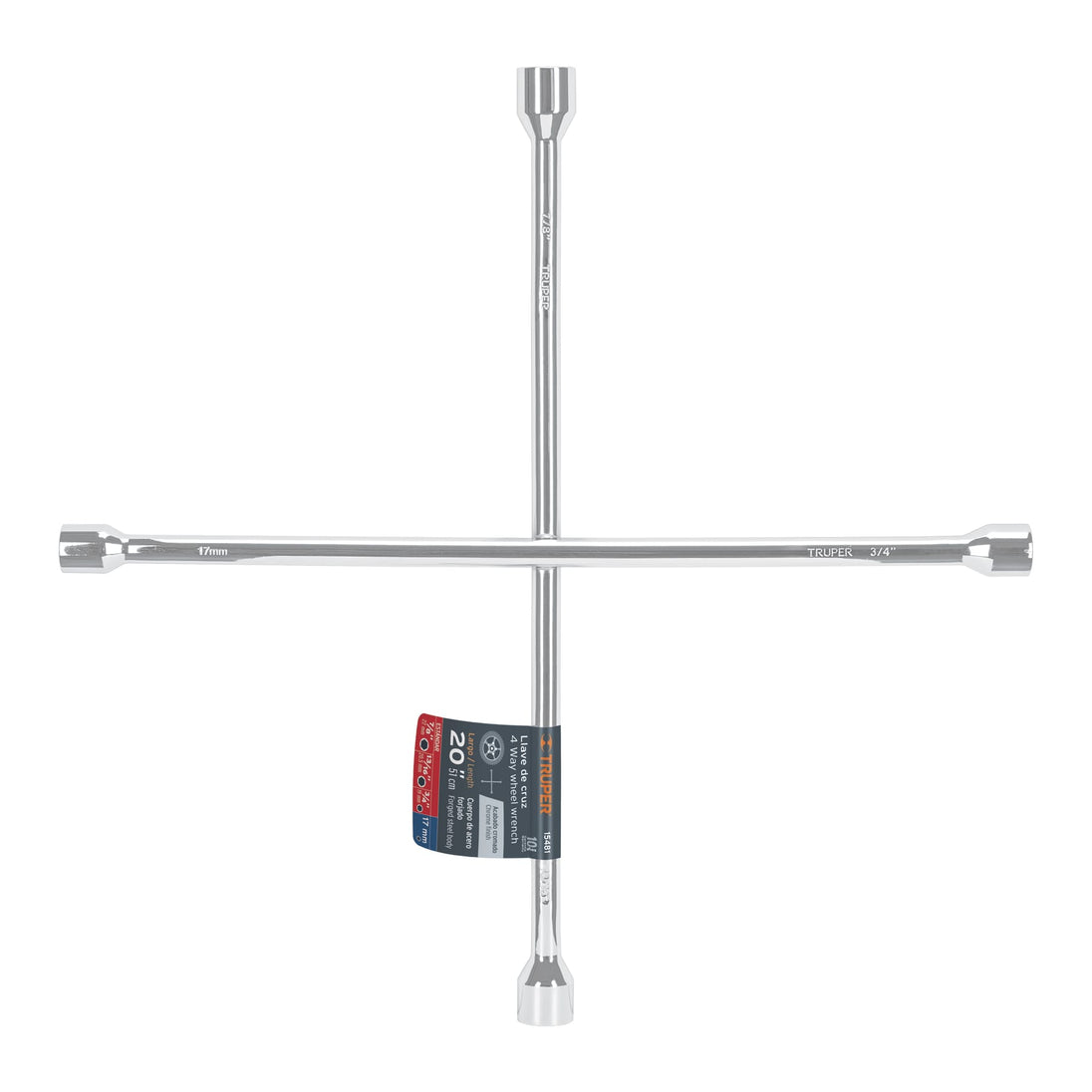 LLCR-20 Llave de cruz 20" pulida y cromada, TRUPER