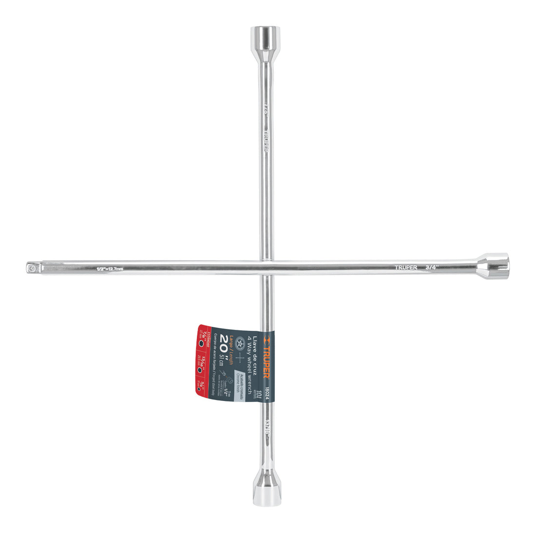 LLCR-20D Llave de cruz 20" pulida y cromada con entrada cuadro 1/2"