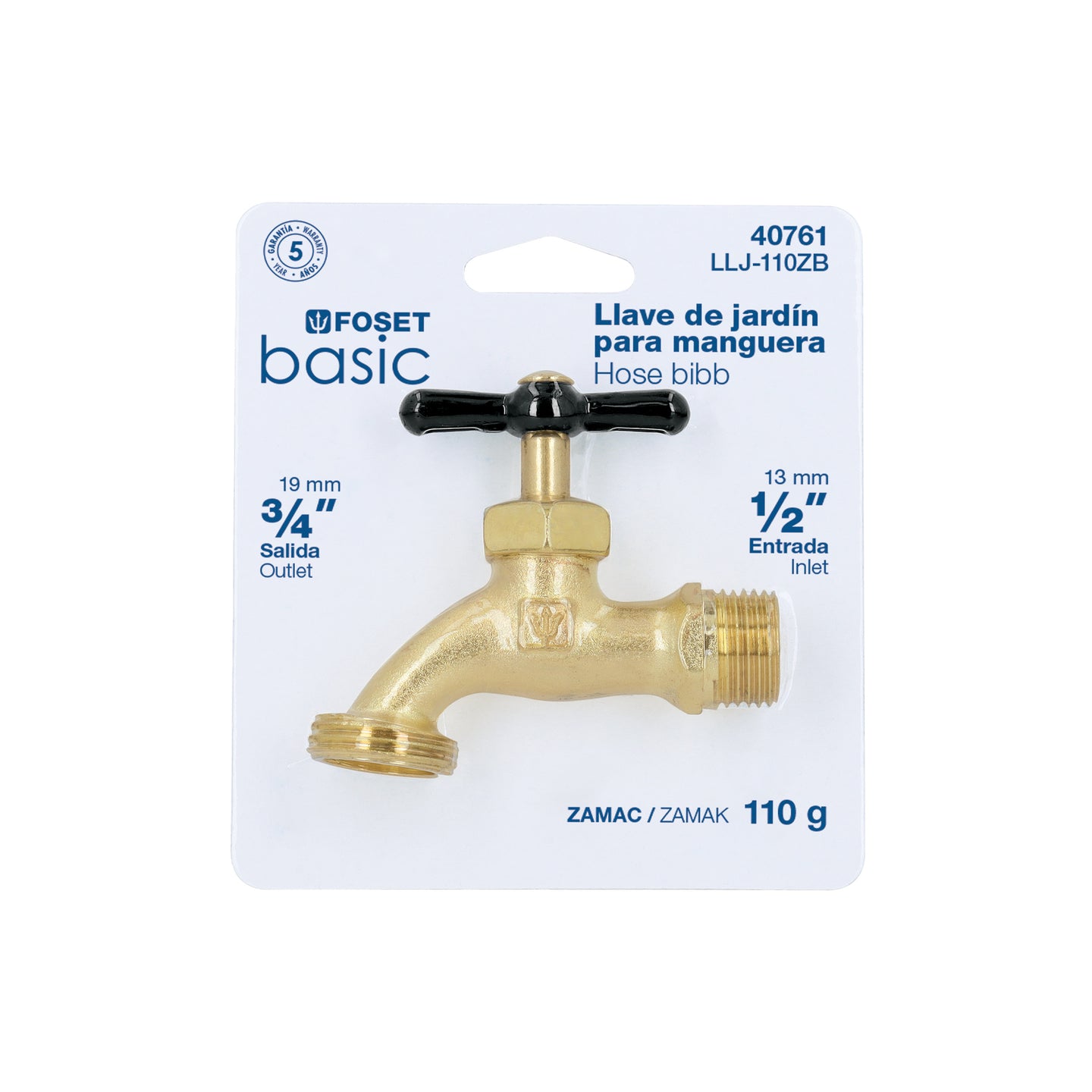 LLJ-110ZB Llave p/manguera, de zamac 110gr, 1/2", blíster, BASIC