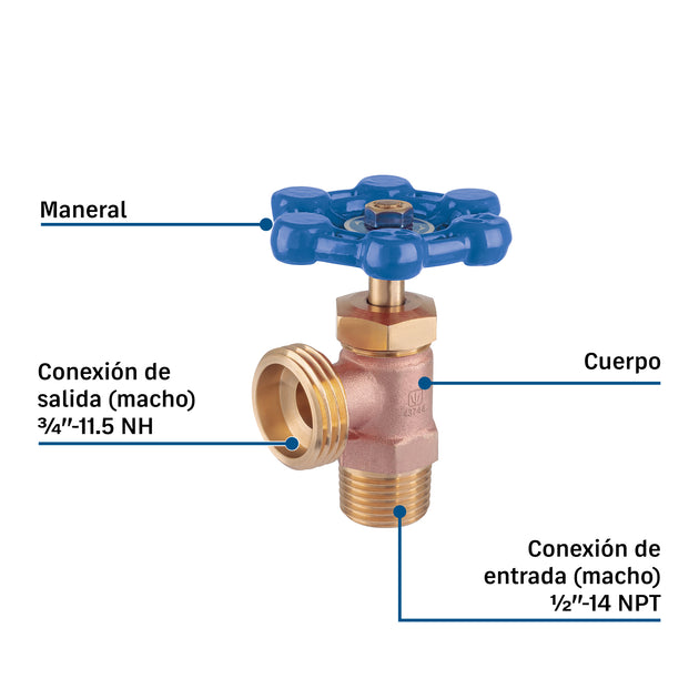 Llave Paso Angular Lavadora Agua Fría Foset LLL-170F | Latón