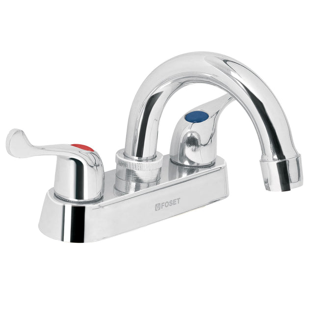 M-050P Mezcladora 4" para lavabo, cuello curvo, manerales palanca