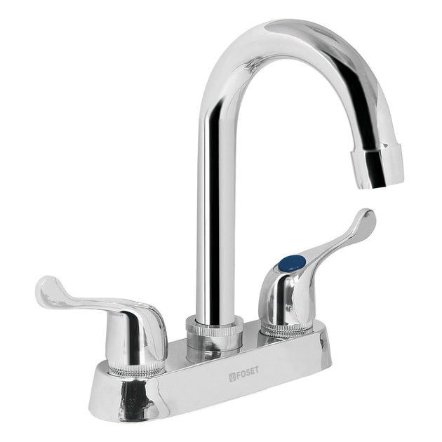 M-060P Mezcladora 4" para lavabo, cuello bar, manerales palanca