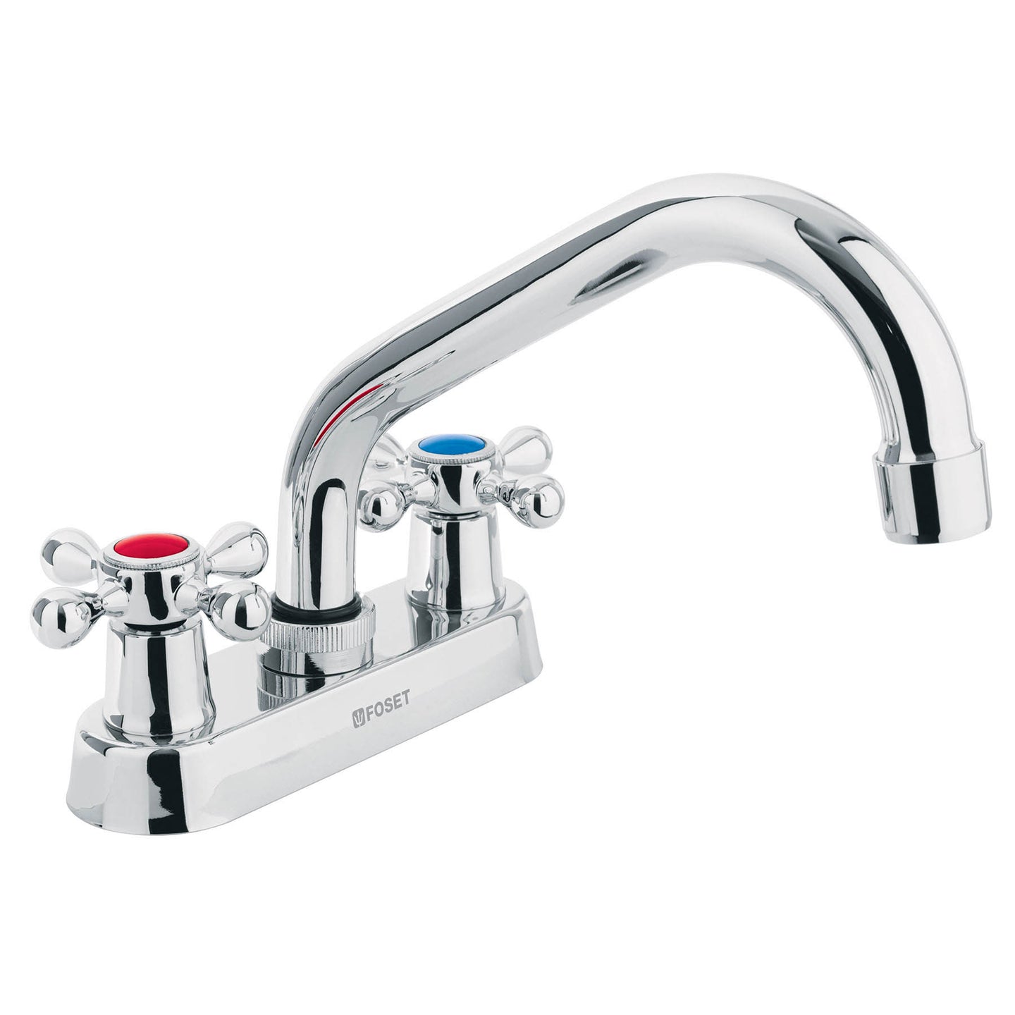 M-070E Mezcladora 4" para lavabo, cuello tubular, manerales cruceta