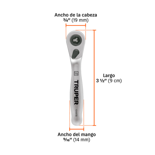 Trinquete Truper 1/4" 72 Dientes M-1472M | Acero Cromo Molibdeno