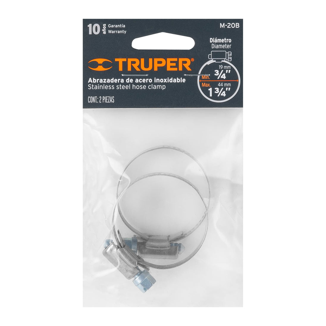 M-20B Abrazadera sin fin para manguera de jardín, 3/4"-1-3/4", Truper Truper